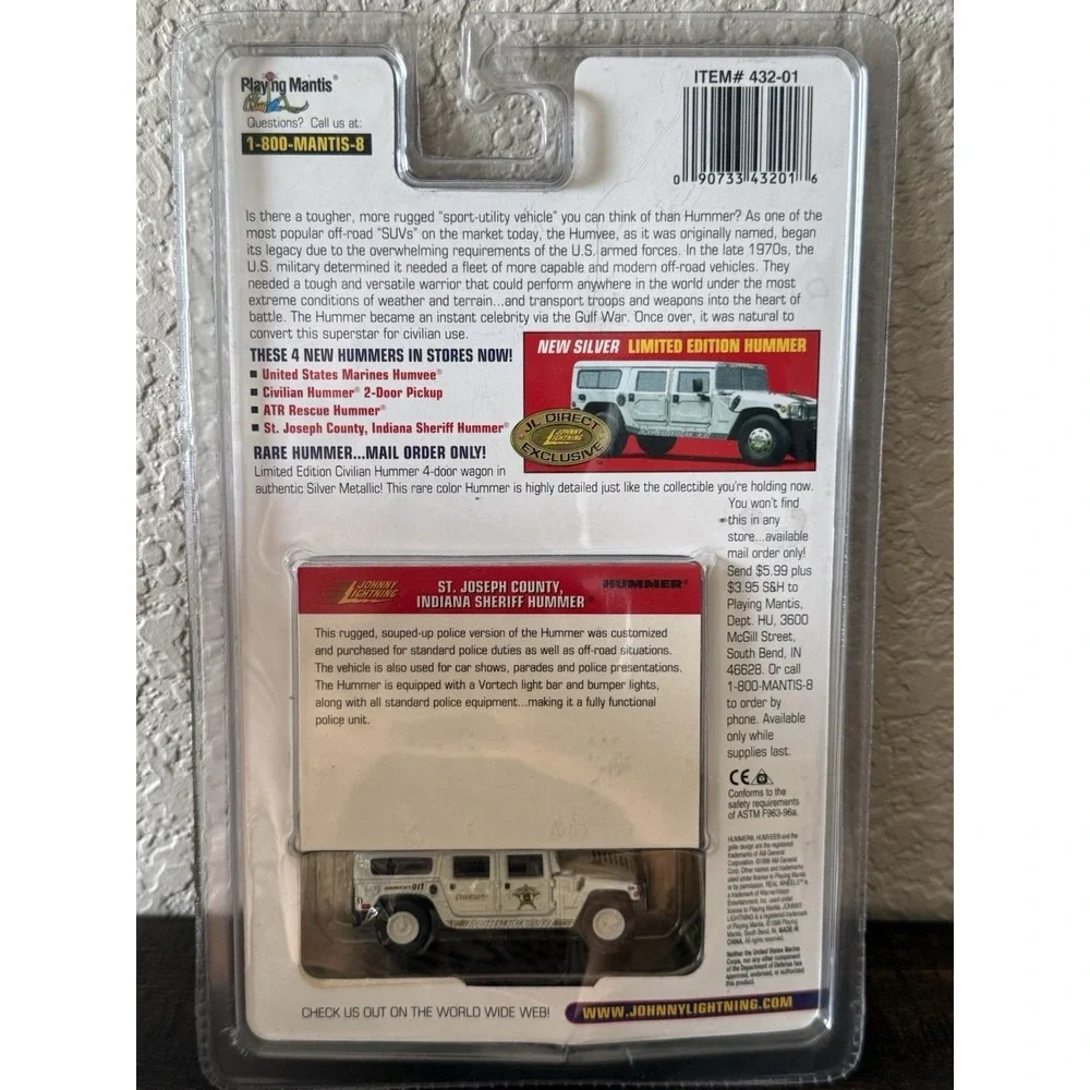 Johnny Lightning Hummer St Joseph County Sheriff Indiana New Old Stock #Z589